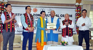 The Governor of Arunachal Pradesh Shri P.B. Acharya giving away the award to an awardee  during the Young talented Artist Award ceremony in Darbar Hall, Raj Bhavan, Itanagar on 25th August 2017